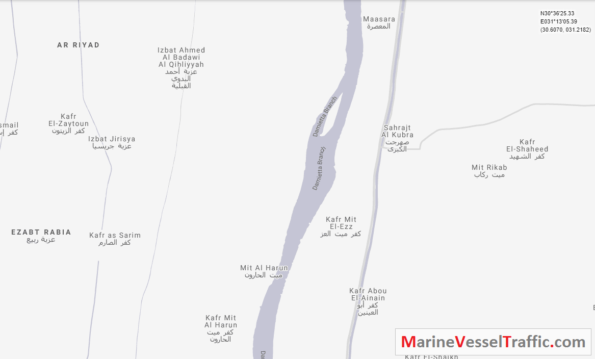 Live Marine Traffic, Density Map and Current Position of ships in DAMIETTA BRANCH RIVER